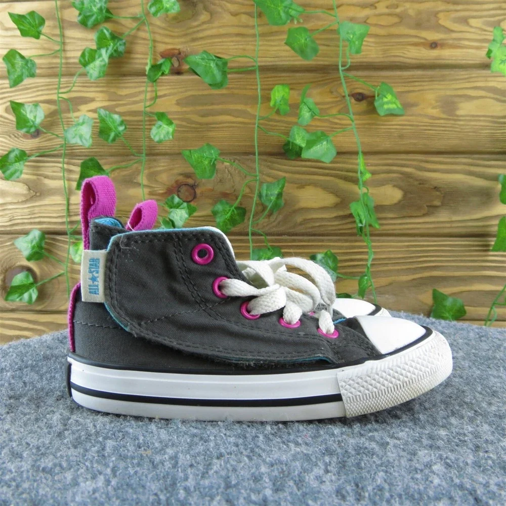 Converse Girls Sneaker Shoes Gray Fabric Lace‎ Up Size T 7 Medium